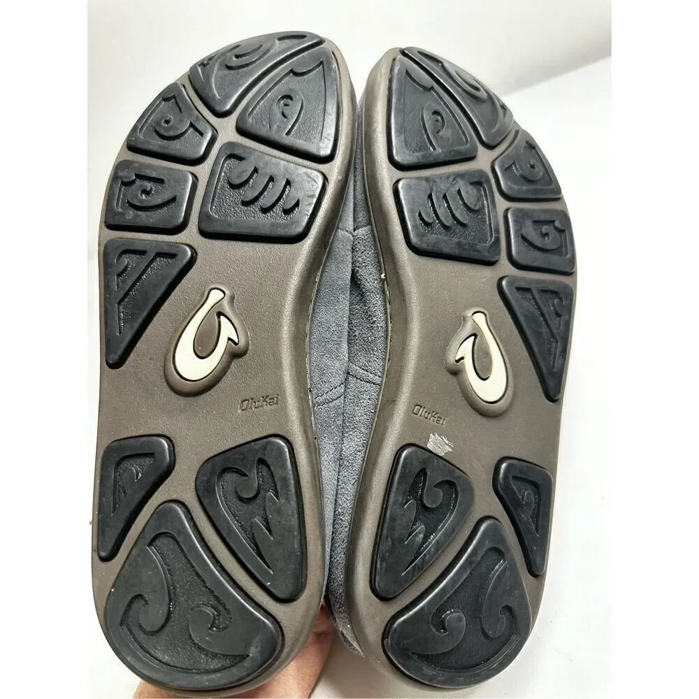 Men's Olukai Ohana Shoes Lace Up Sneaker Size US 10M EUR 43 Suede Gray EUC